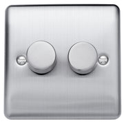 Caradok 100W 2 gang 2way LED Dimmer Switch Brushed Chrome, Metal Switch, Grey Insert - Caradok - The Curve - Brushed Steel