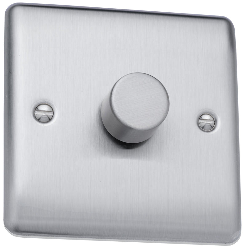 Caradok 400W 1gang 2way dimmer switch Brushed Chrome, Metal Switch, Grey Insert - Caradok - The Curve - Brushed Steel