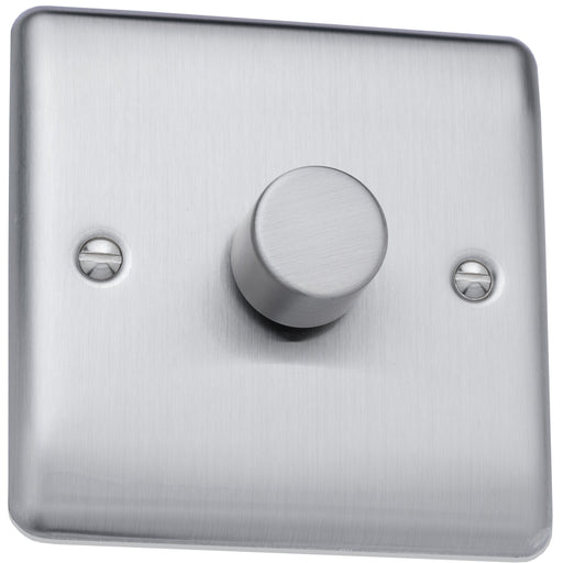 Caradok 400W 1gang 2way dimmer switch Brushed Chrome, Metal Switch, Grey Insert - Caradok - The Curve - Brushed Steel