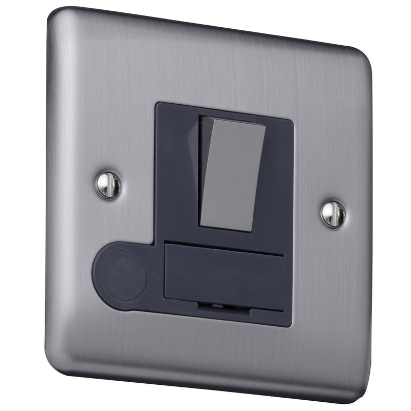 Caradok 13A switched FCU’s Brushed Chrome, Metal Switch, Grey Insert - Caradok - The Curve - Brushed Steel