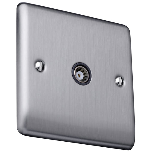 Caradok Isolated coaxial socket, single outlet Brushed Chrome, Metal Switch, Grey Insert - Caradok - The Curve - Brushed Steel