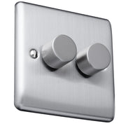 Caradok 100W 2 gang 2way LED Dimmer Switch Brushed Chrome, Metal Switch, Grey Insert - Caradok - The Curve - Brushed Steel