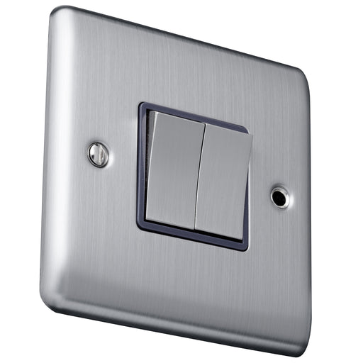 Caradok 2 gang 2 way plate switch Brushed Chrome, Metal Switch, Grey Insert - Caradok - The Curve - Brushed Steel