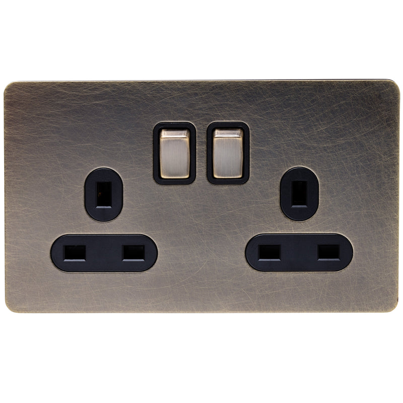 Caradok Screwless Antique Brass Socket - 2 Gang - The Georgian - Caradok - Georgian - Antique Brass