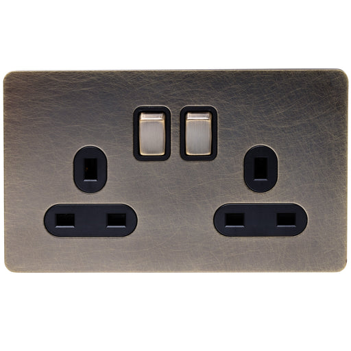 Caradok Screwless Antique Brass Socket - 2 Gang - The Georgian - Caradok - Georgian - Antique Brass