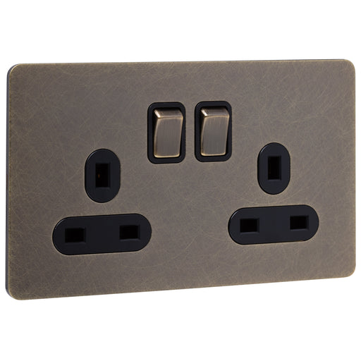 Caradok Screwless Antique Brass Socket - 2 Gang - The Georgian - Caradok - Georgian - Antique Brass