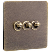 Caradok Screwless Antique Brass Toggle Switch - 3 Gang - The Georgian - Caradok - Georgian - Antique Brass