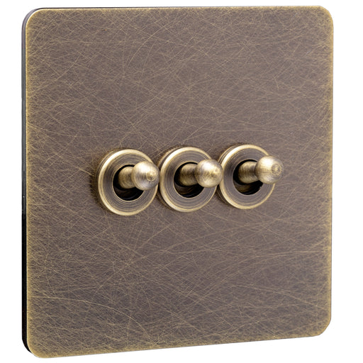 Caradok Screwless Antique Brass Toggle Switch - 3 Gang - The Georgian - Caradok - Georgian - Antique Brass
