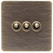Caradok Screwless Antique Brass Toggle Switch - 3 Gang - The Georgian - Caradok - Georgian - Antique Brass