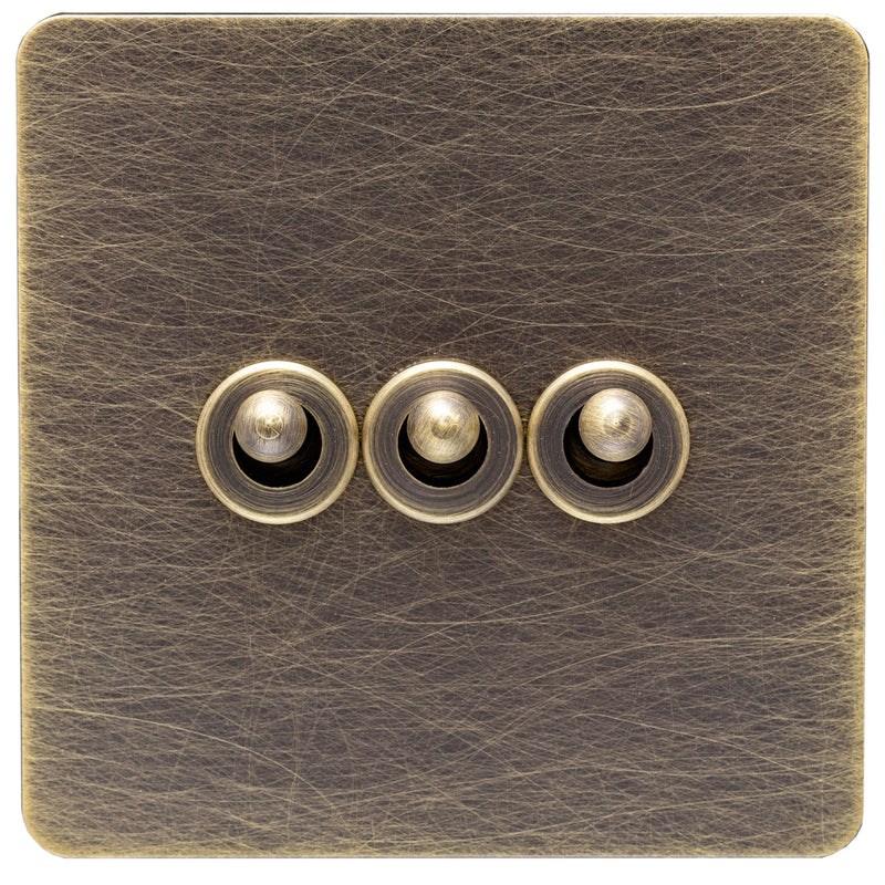 Caradok Screwless Antique Brass Toggle Switch - 3 Gang - The Georgian - Caradok - Georgian - Antique Brass