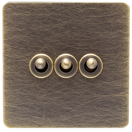 Caradok Screwless Antique Brass Toggle Switch - 3 Gang - The Georgian - Caradok - Georgian - Antique Brass
