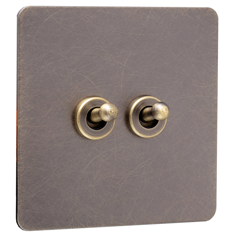 Caradok Screwless Antique Brass Toggle Switch - 2 Gang - The Georgian - Caradok - Georgian - Antique Brass