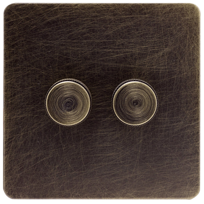 Caradok Screwless Antique Brass Dimmer Switch - 2 Gang - The Georgian - Caradok - Georgian - Antique Brass