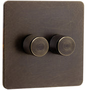 Caradok Screwless Antique Brass Dimmer Switch - 2 Gang - The Georgian - Caradok - Georgian - Antique Brass