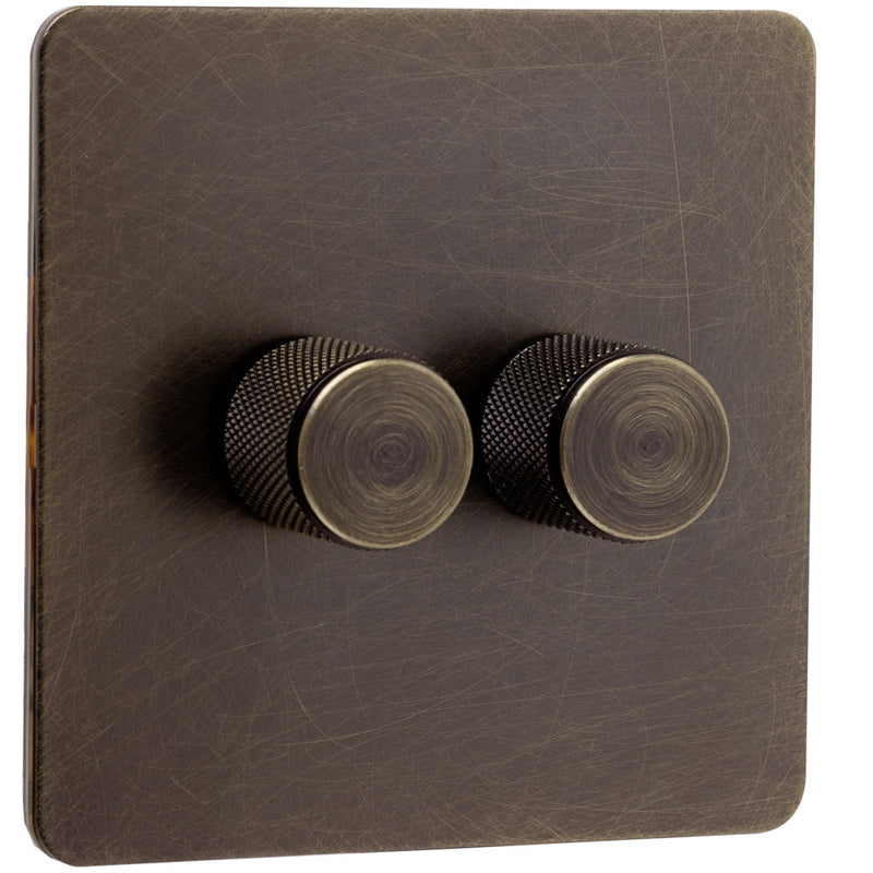 Caradok Screwless Antique Brass Dimmer Switch - 2 Gang - The Georgian - Caradok - Georgian - Antique Brass