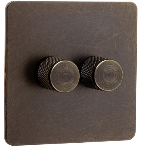 Caradok Screwless Antique Brass Dimmer Switch - 2 Gang - The Georgian - Caradok - Georgian - Antique Brass