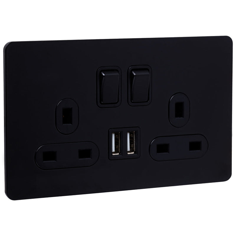 Caradok 2G Matt Black Socket With USB Outlets- The Screwless - Home & Garden > Lighting Caradok - Heavy Metal - Black