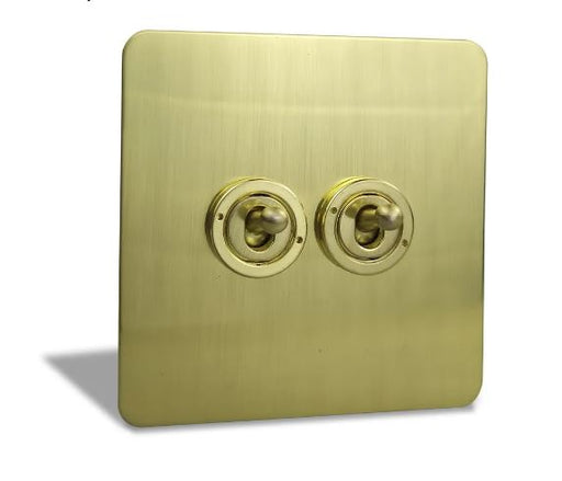Caradok 2 Gang Screwless Brushed Brass Toggle Switch - Hardware Caradok - Screwless Brushed Brass
