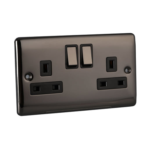 Caradok 2 Gang Double Pole switched socket - Black Nickel - Caradok - The Curve - Black Nickel