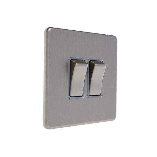 Caradok 2G 2Way 10A Switch Brushed Chrome Grey Insert - Caradok - The Flat - Brushed Steel