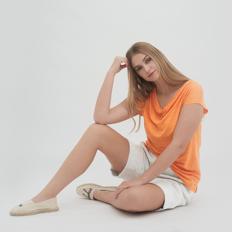 Linen Cowl Neck Womens Work T-shirt Sizes Xs to XL Apricot or Lagoon - Sustainable Workwear Range