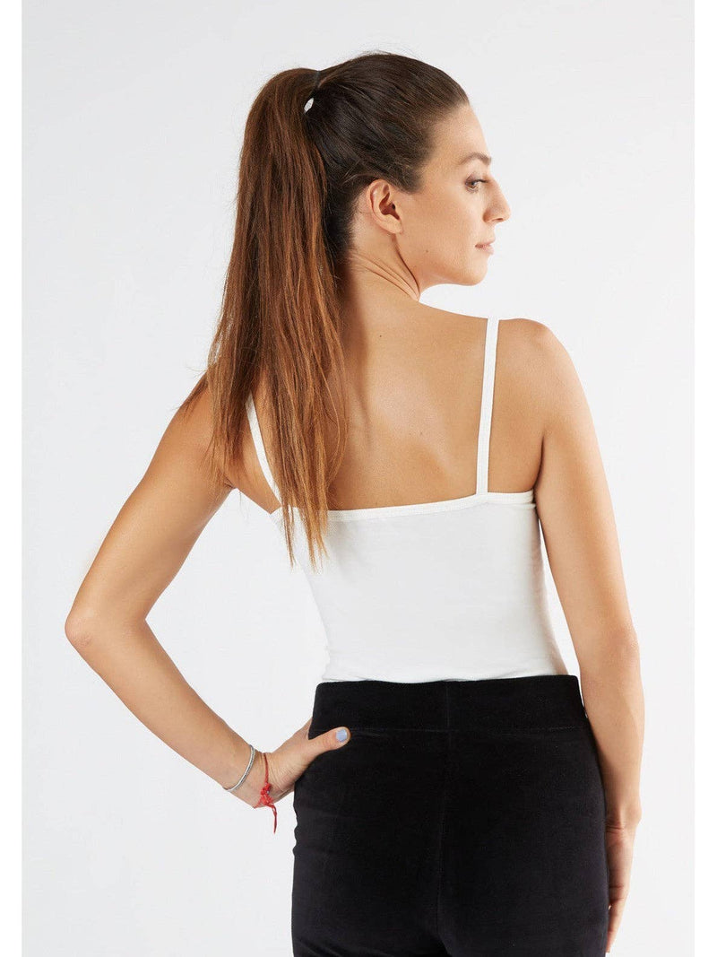 Organic Cotton Womens Blue White Red Black Work Stretch Vest with Spaghetti Straps - Sustainable Workwear Range