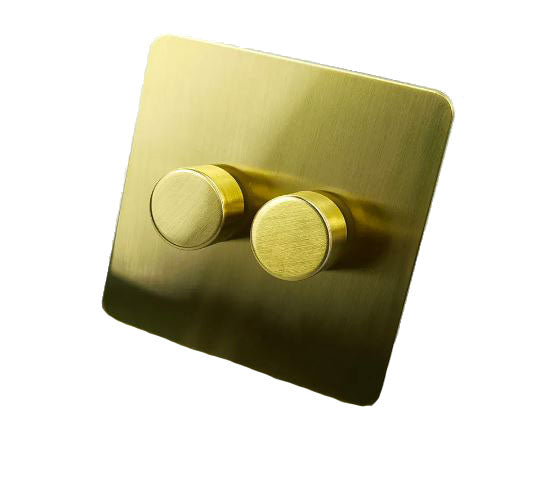 Caradok 2 Gang Screwless 2 Way Double Brushed Brass LED Dimmer Switch - Hardware Caradok - Screwless Brushed Brass