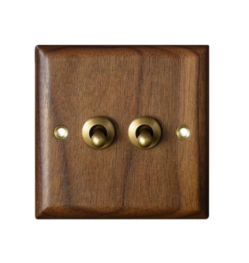 Caradok 2 Gang 2 Way Walnut Wood Toggle Switch - Toggle Switch