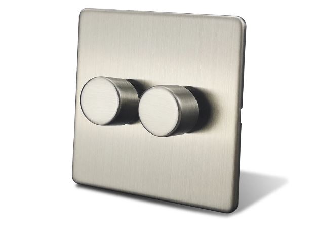 Caradok 2 Gang Screwless Brushed Steel Push On/Off LED Dimmer Switch - Caradok - Screwless Brushed Steel