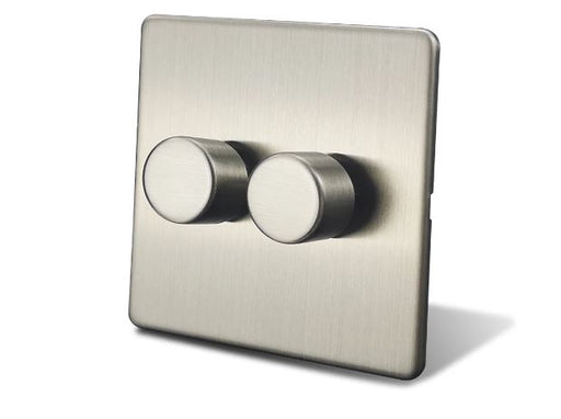 Caradok 2 Gang Screwless Brushed Steel Push On/Off LED Dimmer Switch - Caradok - Screwless Brushed Steel
