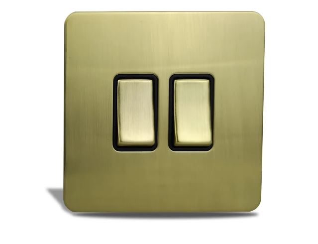 Caradok 2 Gang Screwless Brushed Brass Rocker Light Switch - Hardware Caradok - Screwless Brushed Brass