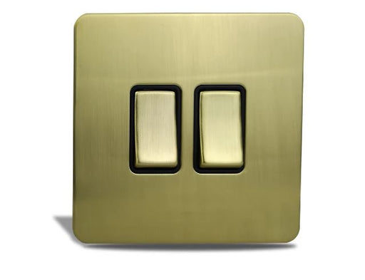 Caradok 2 Gang Screwless Brushed Brass Rocker Light Switch - Hardware Caradok - Screwless Brushed Brass