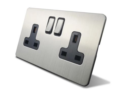 Caradok 2 Gang 13A Screwless Brushed Steel Plug Socket - Caradok - Screwless Brushed Steel