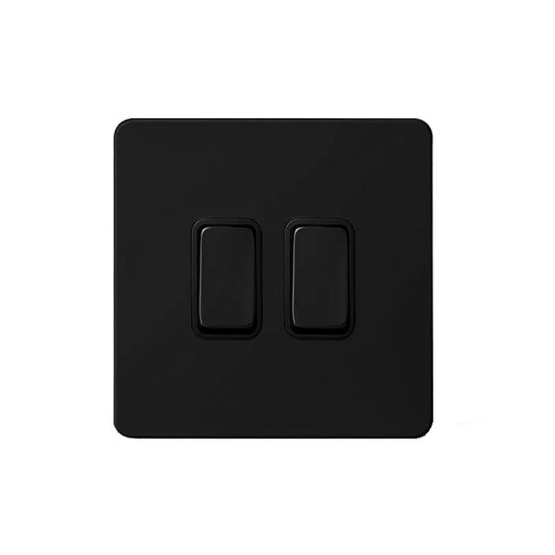 Caradok Matt Black Metal Screwless 2 Gang Light Switch - Black Inserts - Caradok - Screwless Matt Black