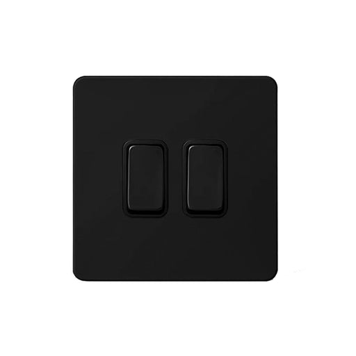 Caradok Matt Black Metal Screwless 2 Gang Light Switch - Black Inserts - Caradok - Screwless Matt Black