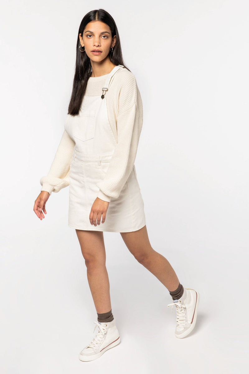 Organic Cotton Womens Work Ivory Dungarees Dress Sizes UK 8-16 - Sustainable Workwear Range
