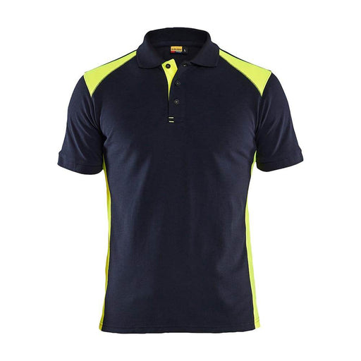 Blaklader 3324 Short Sleeve Polo Shirt Dark Navy Blue / Hi-Vis Yellow - POLO SHIRTS