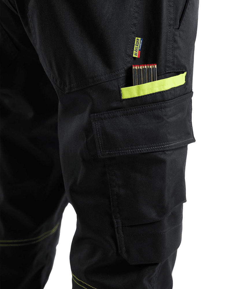Blaklader 1448 Industry Stretch Kneepad Trousers Black/Hi-Vis Yellow - KNEE PAD TROUSERS