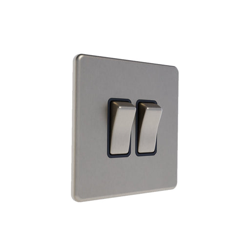 Caradok 2G 2Way 10A Switch Brushed Chrome Black - Caradok - The Flat - Brushed Steel