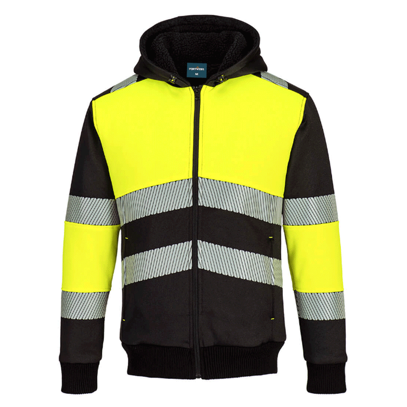 Portwest PW377 Hi-Vis Class 1 Fleece Lined Zip Hoodie - HI-VIS SWEATSHIRTS & HOODIES