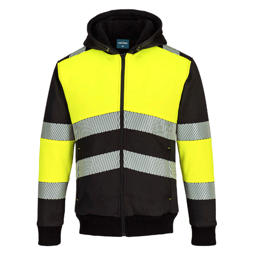Portwest PW377 Hi-Vis Class 1 Fleece Lined Zip Hoodie - HI-VIS SWEATSHIRTS & HOODIES