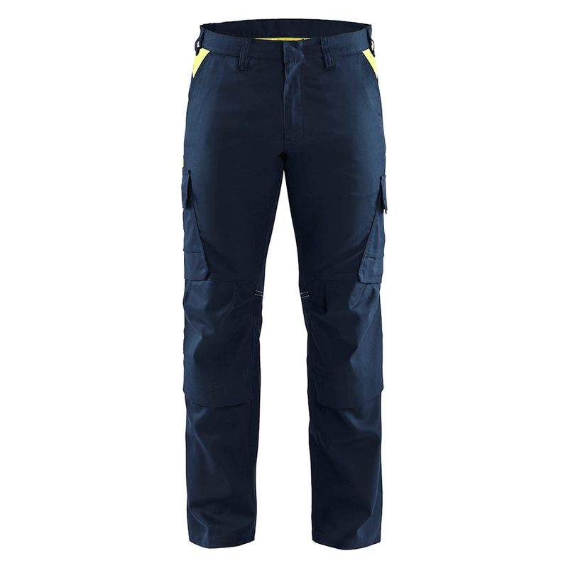 Blaklader 1448 Industry Stretch Kneepad Trousers Dark Navy Blue/Hi-Vis Yellow - KNEE PAD TROUSERS