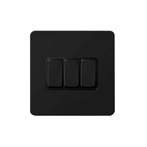Caradok Matt Black Metal Screwless 3 Gang Light Switch - Black Inserts - Caradok - Screwless Matt Black