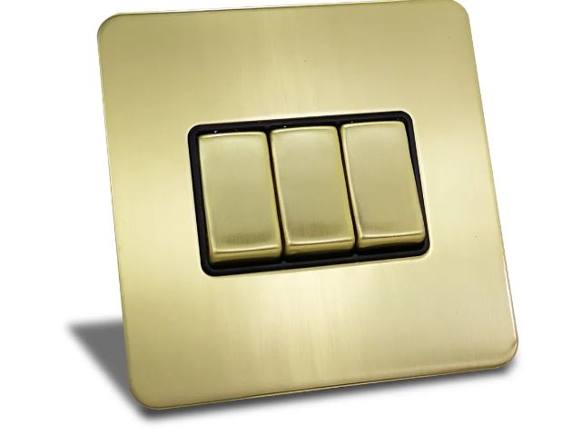 Caradok 3 Gang Screwless Brushed Brass Rocker Light Switch - Hardware Caradok - Screwless Brushed Brass
