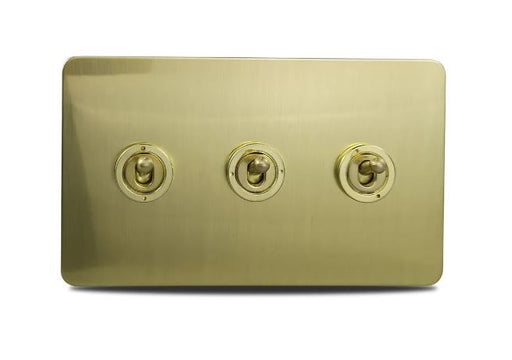 Caradok 3 Gang Screwless Brushed Brass Toggle Switch - Hardware Caradok - Screwless Brushed Brass