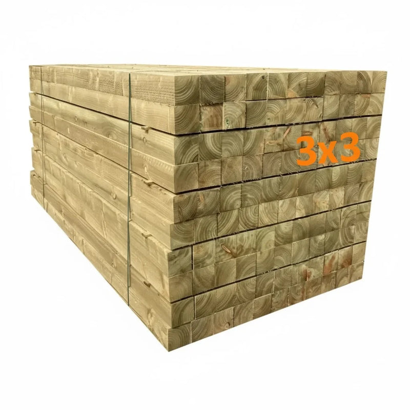 Spruce Treated Fence Posts 75 x 75 x 2400mm (3x3) - £9.25 Each Inc Vat - Hardware > Fencing & Barriers > Fence Posts & Rails > Line Posts Spruce Treated Fence Posts