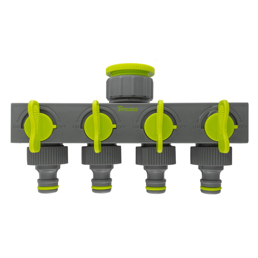 4-Way Splitter with Valves Lime - Home & Garden > Lawn & Garden > Watering & Irrigation > Garden Hose Fittings & Valves > Garden Hose Fittings Garden watering