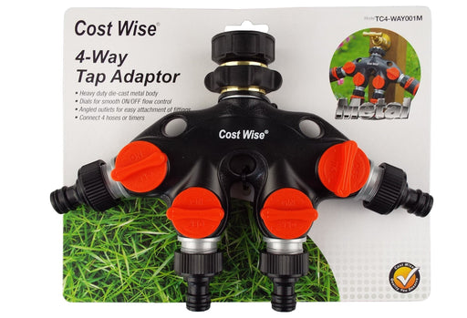 4 Way Tap Connector with Valves Metal - Home & Garden > Lawn & Garden Garden watering