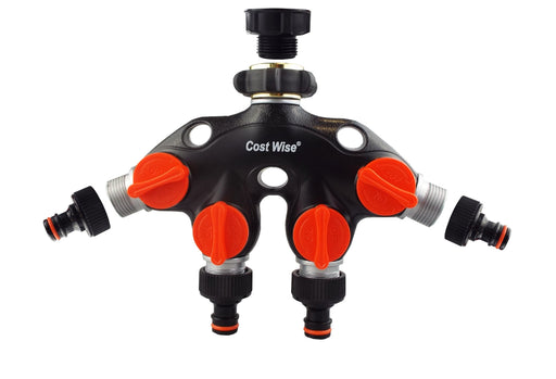 4 Way Tap Connector with Valves Metal - Home & Garden > Lawn & Garden Garden watering