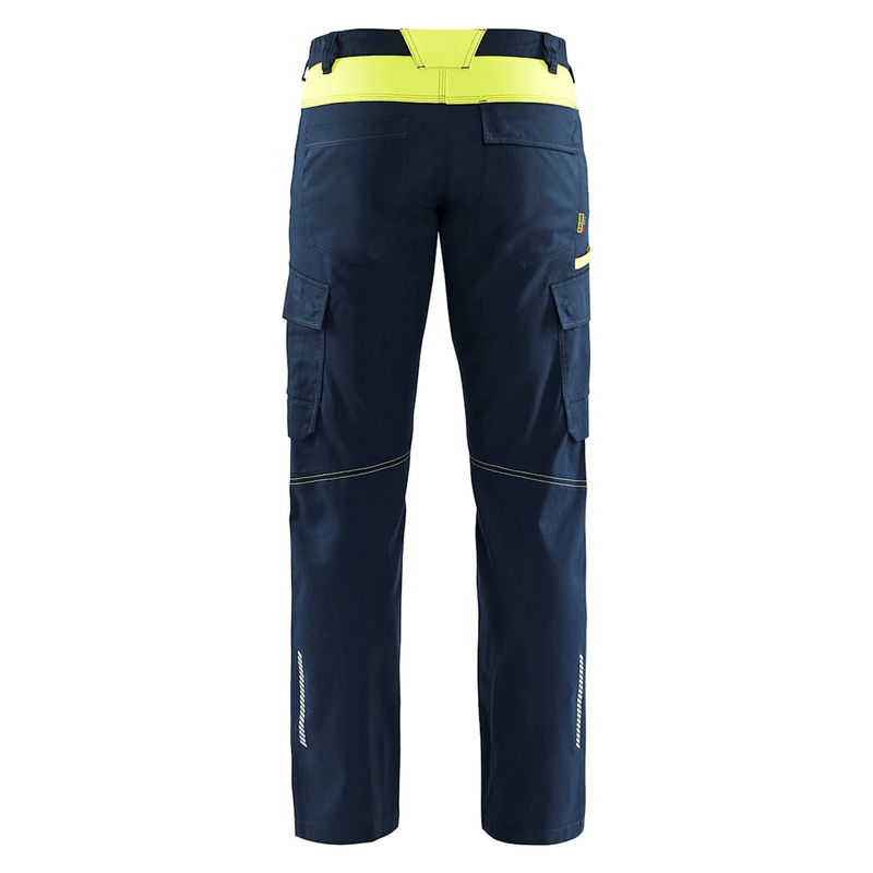 Blaklader 1448 Industry Stretch Kneepad Trousers Dark Navy Blue/Hi-Vis Yellow - KNEE PAD TROUSERS